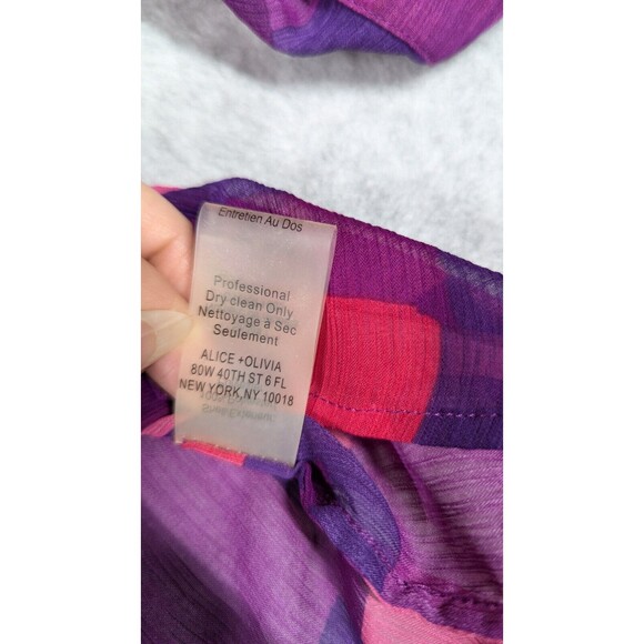 alice + olivia Women Top Size 4 Geo Block Neck Tie Tab Sleeve Semi Sheer Button - Picture 12 of 15